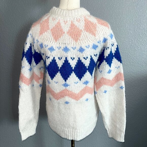 VERO MODA Fair Isle Nordic Sweater recycled materials - White Blue & Blush NWT S - Picture 4 of 10